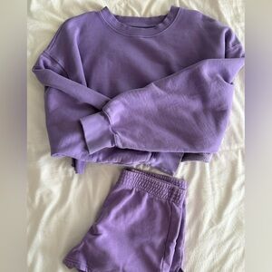 Aritzia TNA Purple Sweatshirt and Shorts Set